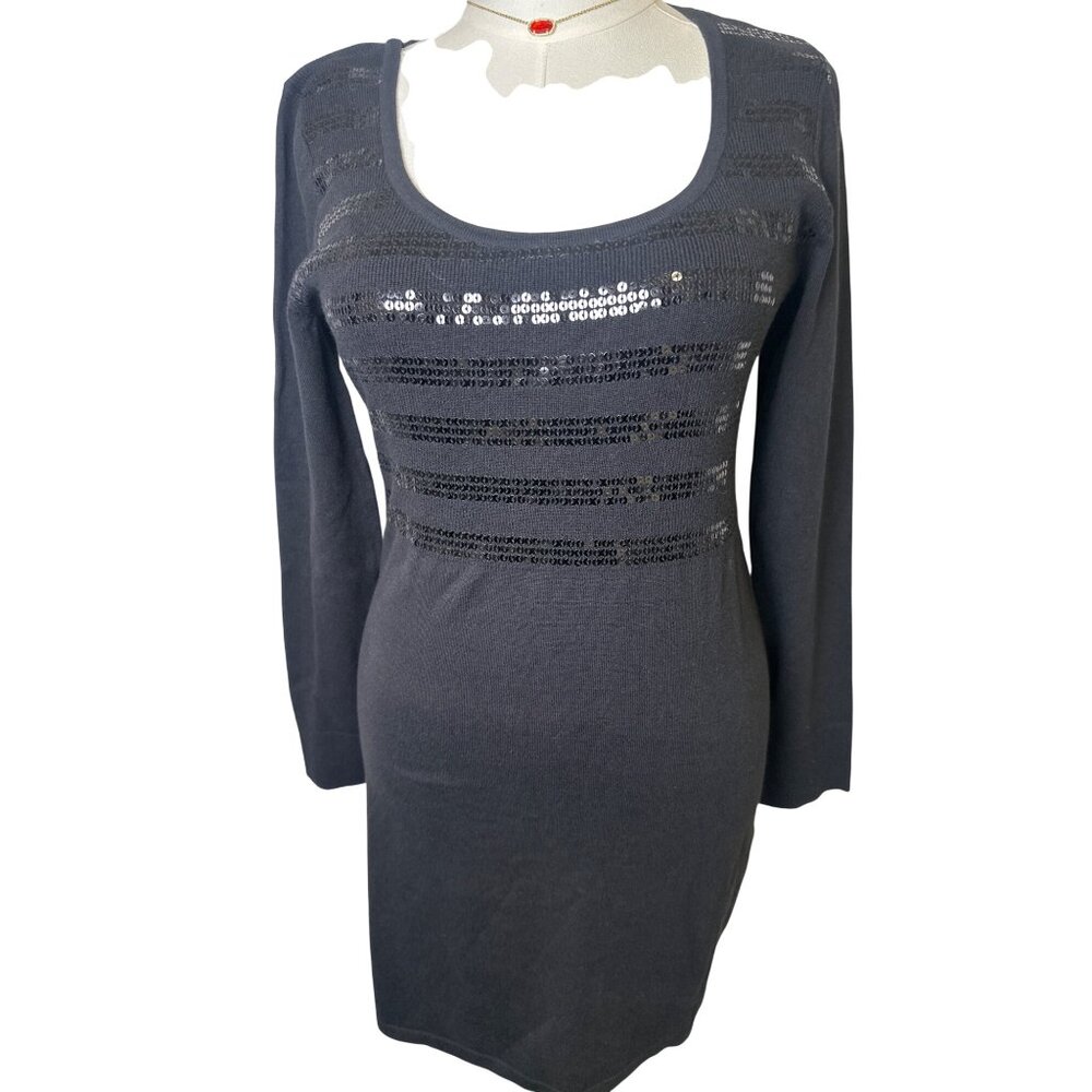 White House Black Market Women Long Sleeves Pullover Sweater Dress Black Sz L - Picture 4 of 9